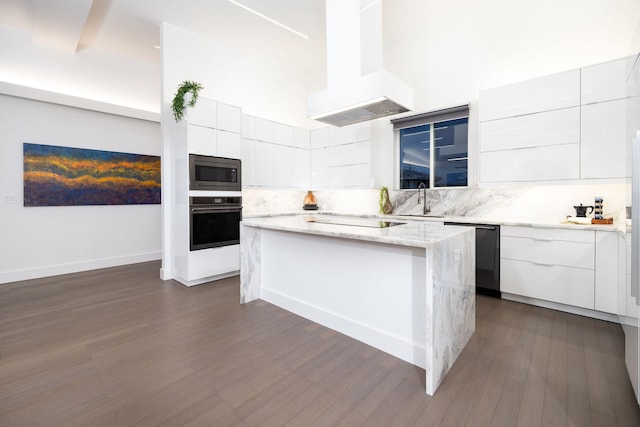 68-1868 Malina Pl, Waikoloa, HI 96738 - kitchen with modern cabinets, wall oven, custom range hood, stainless steel microwave, and dishwashing machine