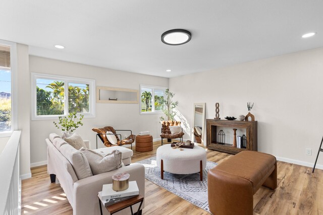 1577 Maunakai St, Hilo, HI 96720 - living room with baseboards, light wood-style floors, and recessed lighting
