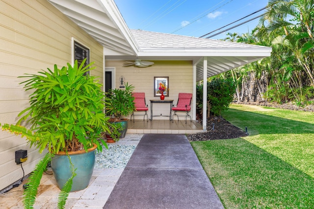 76-247 Keakealani Dr, Kailua-Kona, HI 96740 - view of green lawn with a patio area and a ceiling fan