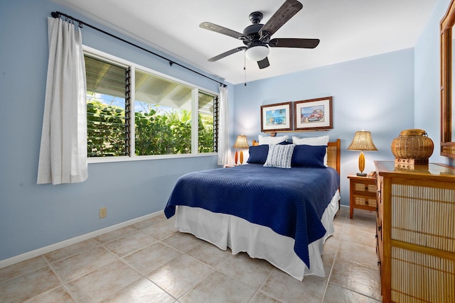 76-247 Keakealani Dr, Kailua-Kona, HI 96740 - bedroom with baseboards, light tile patterned floors, and a ceiling fan