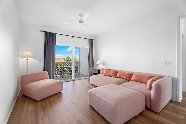 73-1101 Nuuanu Pl Unit D204, Kailua-Kona, HI 96740 - living room featuring wood finished floors and ceiling fan