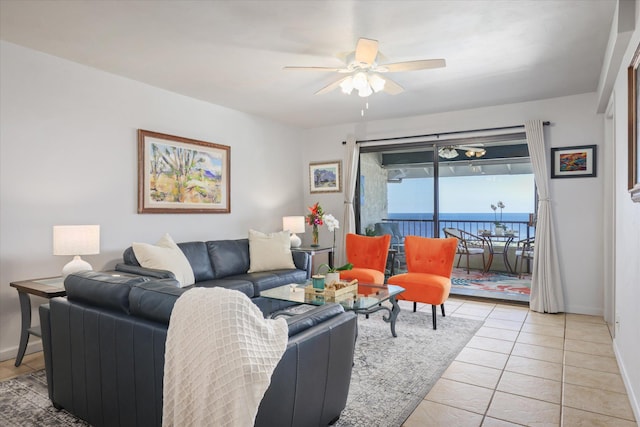 77-6585 Seaview Cir Unit 303, Kailua-Kona, HI 96740 - living area with a ceiling fan, baseboards, and light tile patterned flooring