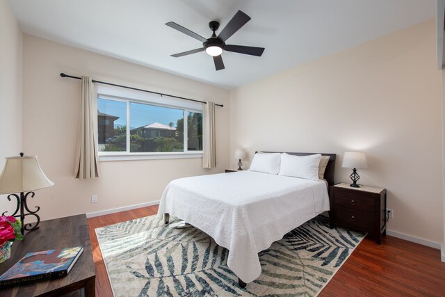 68-3635 Haena St, Waikoloa, HI 96738 - bedroom with wood finished floors, baseboards, and a ceiling fan