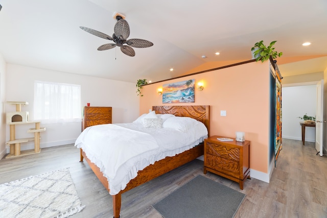 15-2000 5th Ave, Keaau, HI 96749 - bedroom featuring vaulted ceiling, wood finished floors, ceiling fan, baseboards, and recessed lighting