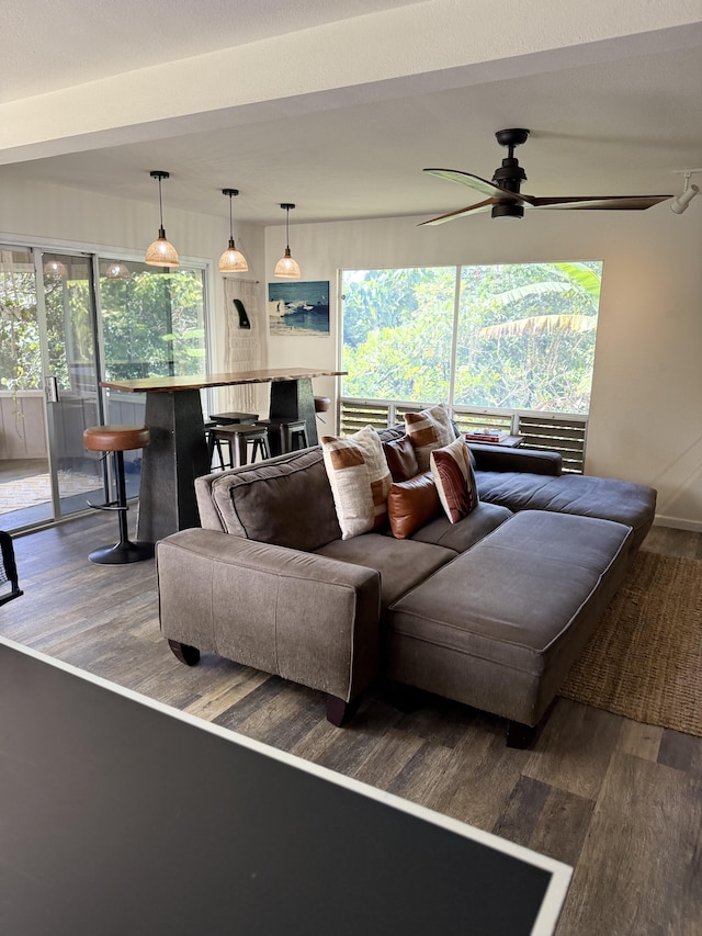 4194 Kekuanaoa Ln, Princeville, HI 96722 - living room with ceiling fan and wood finished floors