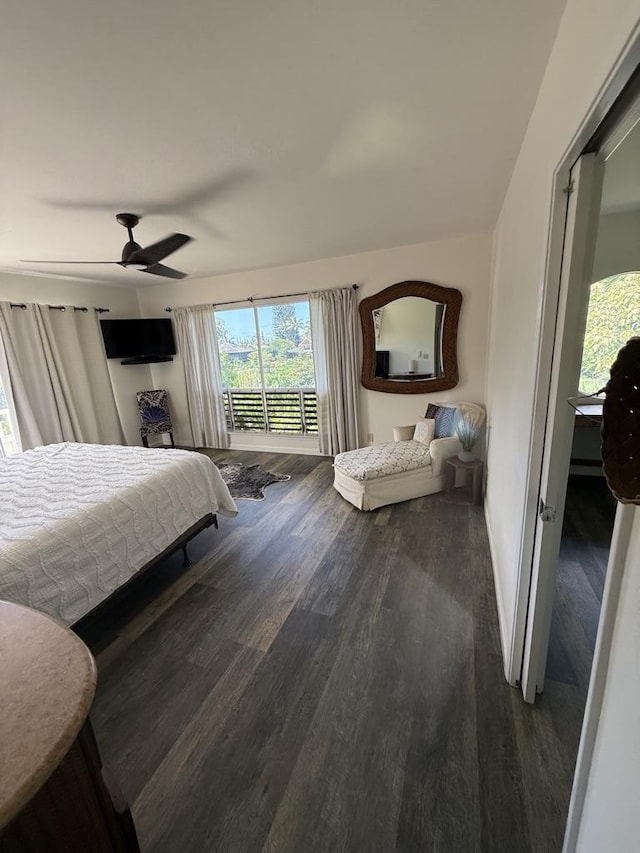 4194 Kekuanaoa Ln, Princeville, HI 96722 - bedroom with wood finished floors, access to exterior, and a ceiling fan
