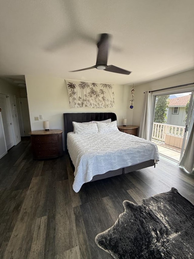 4194 Kekuanaoa Ln, Princeville, HI 96722 - bedroom featuring access to exterior, wood finished floors, and ceiling fan