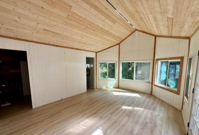16-1412 40th Ave, Kurtistown, HI 96760 - empty room featuring wooden ceiling, wood finished floors, lofted ceiling, wood walls, and track lighting