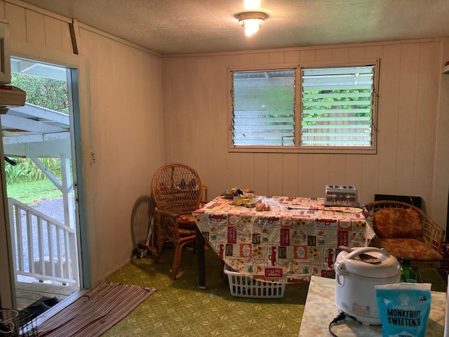 13-3515 Pahoa Kalapana Rd, Pahoa, HI 96778 - dining area with plenty of natural light, tile patterned floors, a textured ceiling, and wooden walls