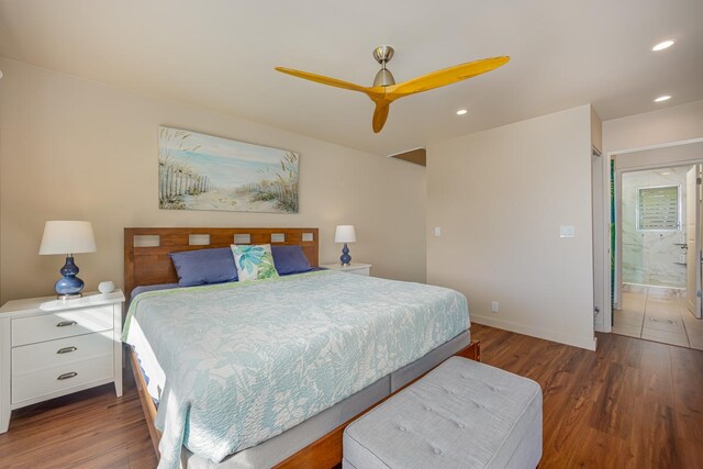 78-7054 Kamehameha Iii Rd Unit 803, Kailua-Kona, HI 96740 - bedroom featuring wood finished floors, recessed lighting, ceiling fan, and baseboards