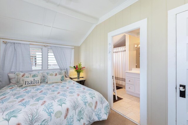 4463 Makaha Rd, Kapaa, HI 96746 - bedroom featuring ornamental molding, ensuite bathroom, and light carpet