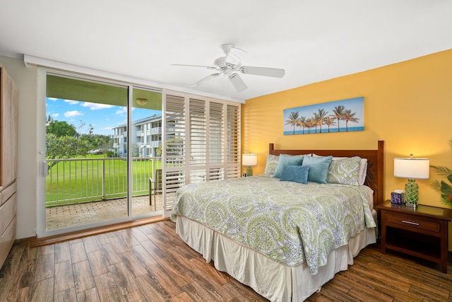 3811 Edward Rd Unit 8204, Princeville, HI 96722 - bedroom featuring floor to ceiling windows, access to outside, wood finished floors, and ceiling fan