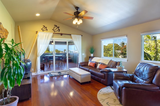 68-3744 Ua Noe Pl, Waikoloa, HI 96738 - living area with vaulted ceiling, wood finished floors, and ceiling fan