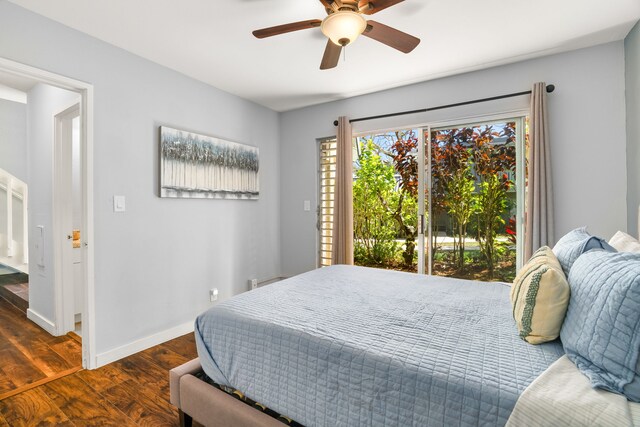 3880 Wyllie Rd Unit 5B, Princeville, HI 96722 - bedroom with wood finished floors, baseboards, and a ceiling fan