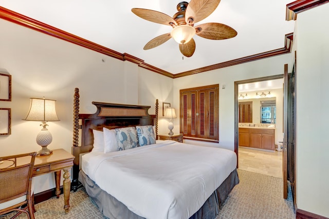 4-820 Kuhio Hwy Unit H304, Kapaa, HI 96746 - bedroom featuring ornamental molding, ensuite bathroom, and ceiling fan