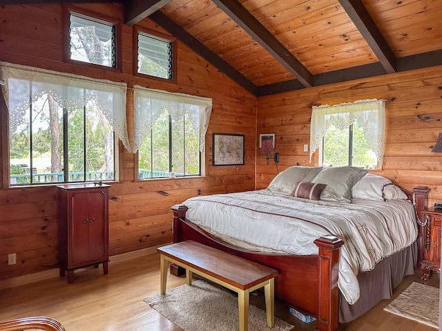 94-2088 S Point Rd, Naalehu, HI 96772 - bedroom with light wood-type flooring, wood walls, and wooden ceiling