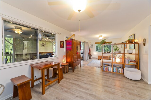 15-1565 Beach Rd, Keaau, HI 96749 - dining space featuring a ceiling fan, plenty of natural light, and wood finished floors