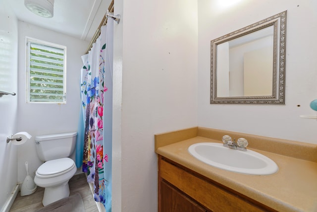 15-1565 Beach Rd, Keaau, HI 96749 - bathroom with toilet, vanity, and a shower with shower curtain