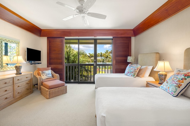 2221 Kapili Rd Unit 4, Koloa, HI 96756 - carpeted bedroom featuring access to exterior and ceiling fan