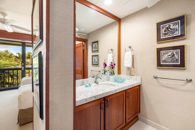 2221 Kapili Rd Unit 4, Koloa, HI 96756 - ensuite bathroom featuring a ceiling fan, vanity, and baseboards