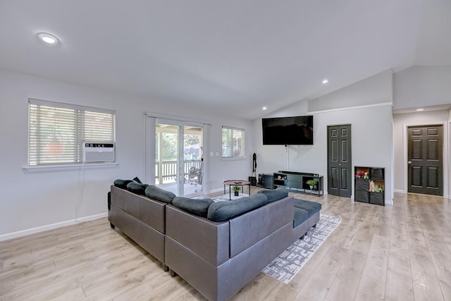 15-1888 22nd Ave, Keaau, HI 96749 - living area with vaulted ceiling, light wood-style flooring, baseboards, recessed lighting, and cooling unit