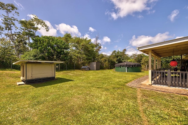 15-1888 22nd Ave, Keaau, HI 96749 - view of grassy yard with an outdoor pool and a storage unit