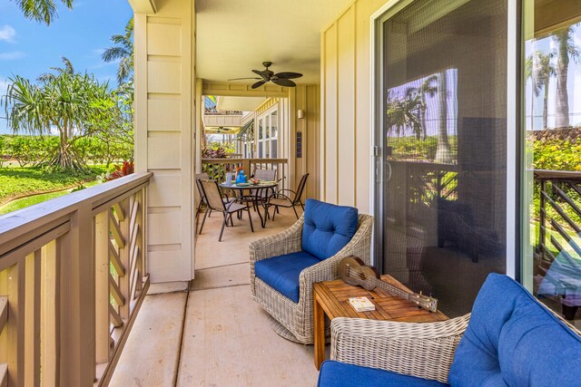 2611 Kiahuna Plantation Dr Unit 15F, Koloa, HI 96756 - balcony featuring a ceiling fan