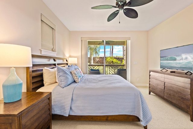 2611 Kiahuna Plantation Dr Unit 15F, Koloa, HI 96756 - carpeted bedroom with access to exterior, ceiling fan, and baseboards