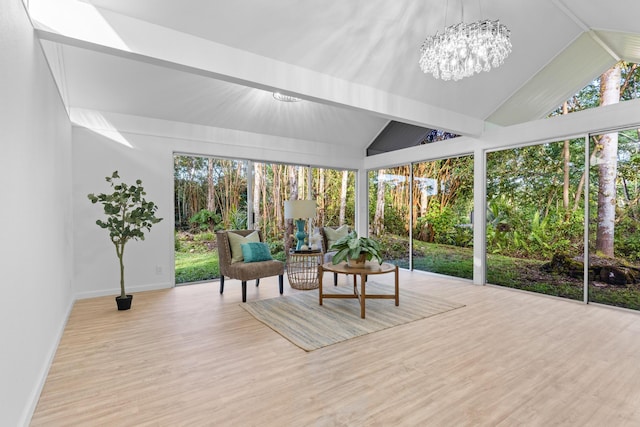 15-2774 Ahi St, Pahoa, HI 96778 - sunroom / solarium featuring vaulted ceiling, baseboards, wood finished floors, and a chandelier