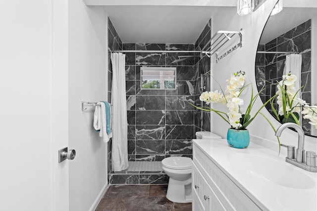 15-2774 Ahi St, Pahoa, HI 96778 - bathroom featuring toilet, vanity, a stall shower, and marble finish flooring