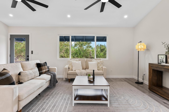 16-2050 Pikake Dr, Pahoa, HI 96778 - living room with ceiling fan, wood finished floors, and recessed lighting