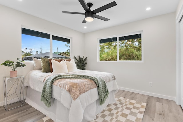 16-2050 Pikake Dr, Pahoa, HI 96778 - bedroom with wood finished floors, recessed lighting, and a ceiling fan