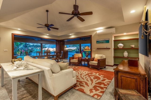 75-665 Kula Kai Pl, Kailua-Kona, HI 96740 - living area with a wall unit AC, a ceiling fan, and recessed lighting