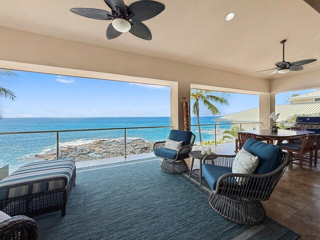 75-5952 Alii Dr, Kailua-Kona, HI 96740 - balcony with a ceiling fan and a water view