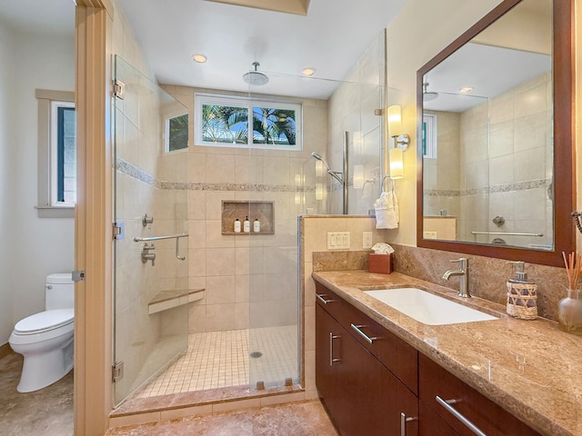 75-5952 Alii Dr, Kailua-Kona, HI 96740 - bathroom with vanity, a shower stall, and toilet