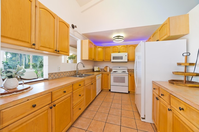 16-1381 Pohaku Cir, Keaau, HI 96749 - kitchen with white appliances, a sink, light tile patterned floors, and light countertops
