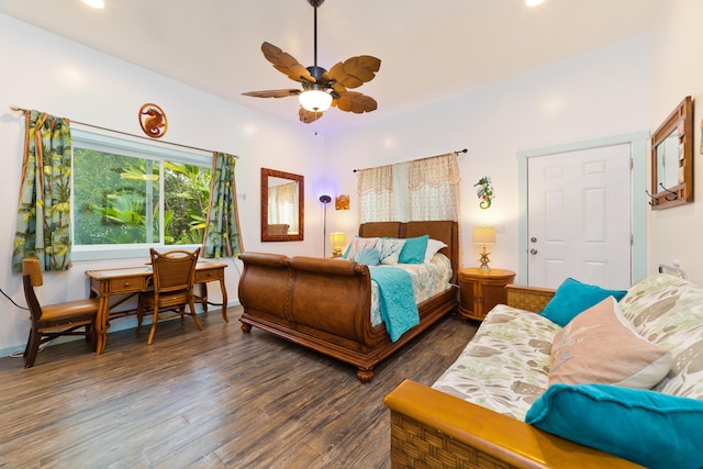 16-1381 Pohaku Cir, Keaau, HI 96749 - bedroom with wood finished floors, ceiling fan, and recessed lighting