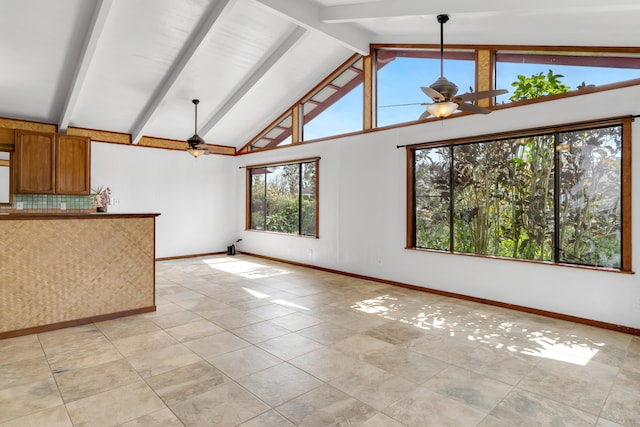 64-5270 Hoohoa St, Kamuela, HI 96743 - unfurnished living room featuring a ceiling fan, light tile patterned floors, and baseboards