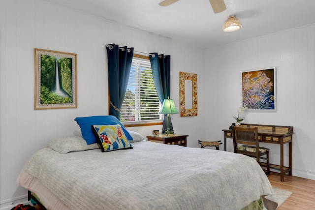 64-5270 Hoohoa St, Kamuela, HI 96743 - bedroom with wood finished floors, a ceiling fan, and baseboards
