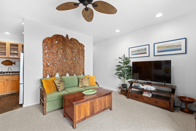 75-346 Hualalai Rd Unit A104, Kailua-Kona, HI 96740 - living area featuring recessed lighting, a ceiling fan, and carpet