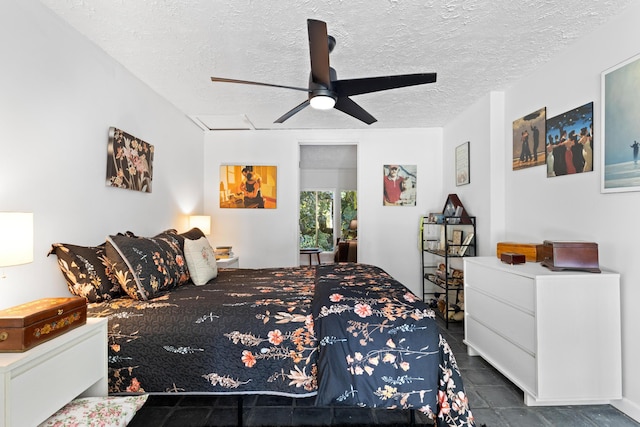 15-1913 Beach Rd, Keaau, HI 96749 - tiled bedroom featuring a textured ceiling and ceiling fan