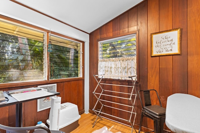 15-1913 Beach Rd, Keaau, HI 96749 - office featuring wood walls, wood finished floors, and vaulted ceiling