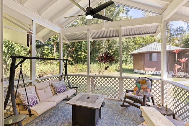 15-1913 Beach Rd, Keaau, HI 96749 - view of patio / terrace with ceiling fan and an outdoor living space with a fire pit