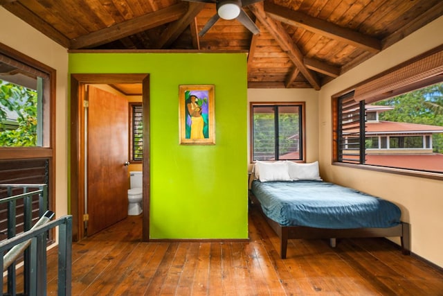7315 Alealea Rd, Hanalei, HI 96714 - bedroom with wood ceiling, hardwood / wood-style flooring, and ensuite bath
