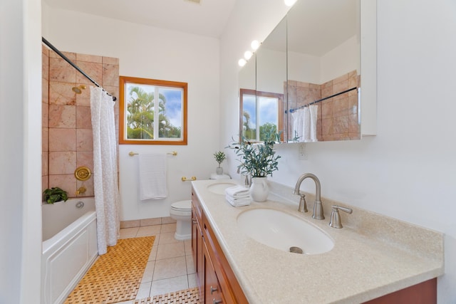 15-1505 2nd Ave, Keaau, HI 96749 - bathroom featuring vanity, toilet, shower / tub combo with curtain, and tile patterned floors