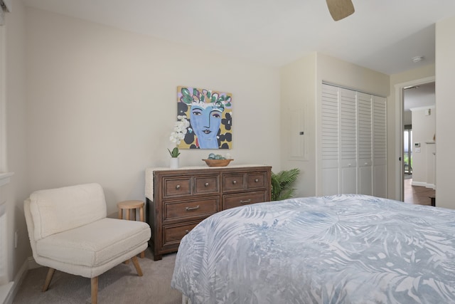 68-1122 Na Ala Hele Rd Unit A22, Kamuela, HI 96743 - bedroom featuring a closet, carpet, electric panel, ceiling fan, and baseboards