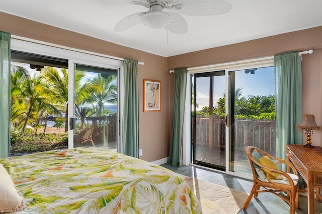 87-287 Kaohe Rd, Captain Cook, HI 96704 - bedroom featuring access to exterior, baseboards, and a ceiling fan