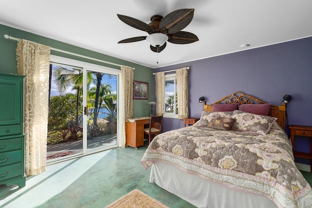 87-287 Kaohe Rd, Captain Cook, HI 96704 - carpeted bedroom with access to exterior and ceiling fan