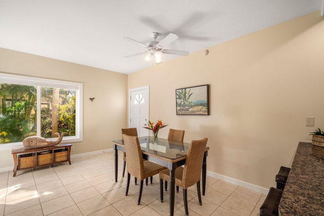 1831 Poipu Rd Unit 611, Koloa, HI 96756 - dining room featuring ceiling fan, light tile patterned floors, and baseboards