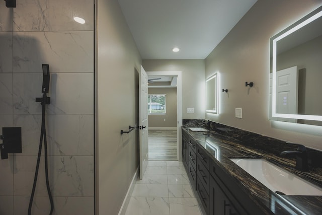 15-1779 14th Ave, Keaau, HI 96749 - full bathroom with marble finish floors, double vanity, recessed lighting, and baseboards